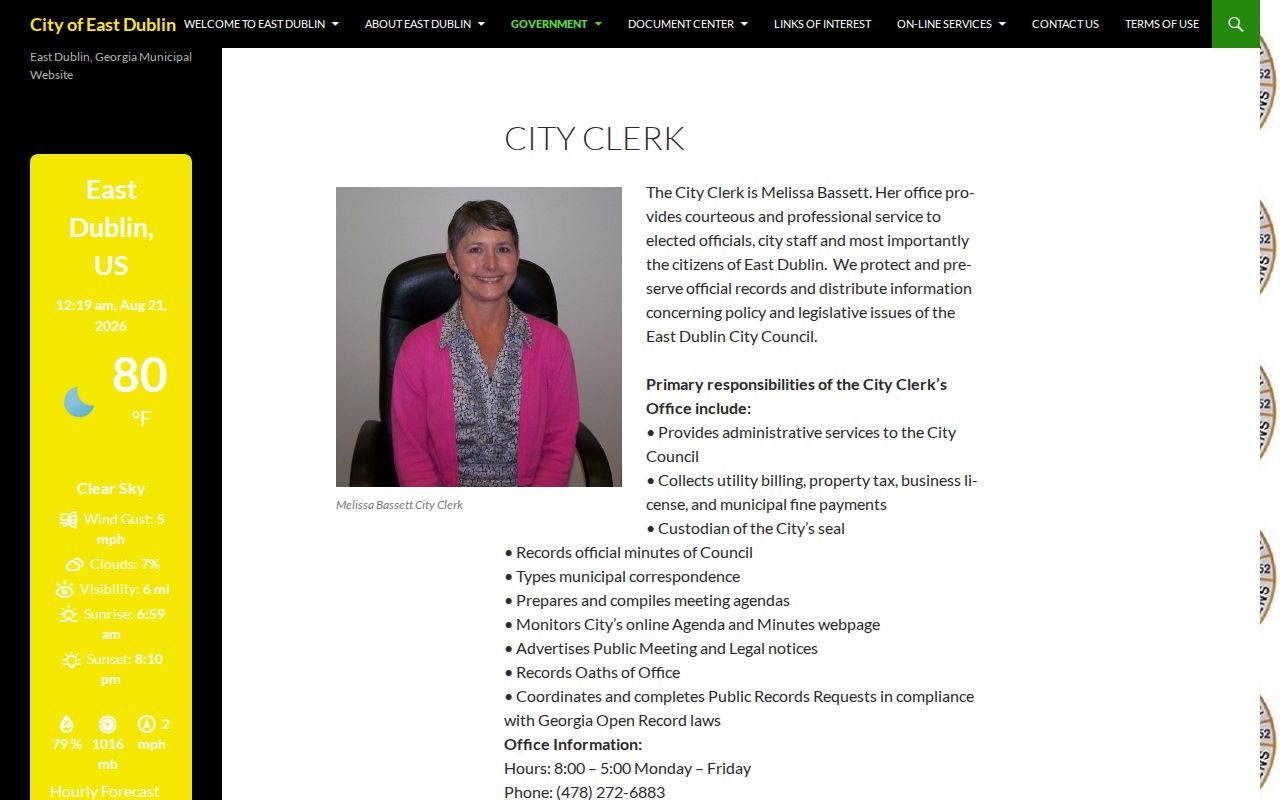 East Dublin court docket and City Clerk records contact