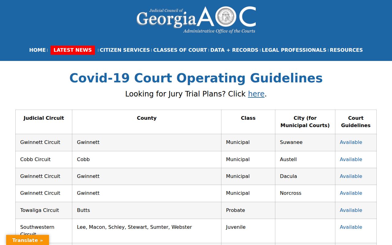 Georgia Courts directory entries for Laurens County court classes