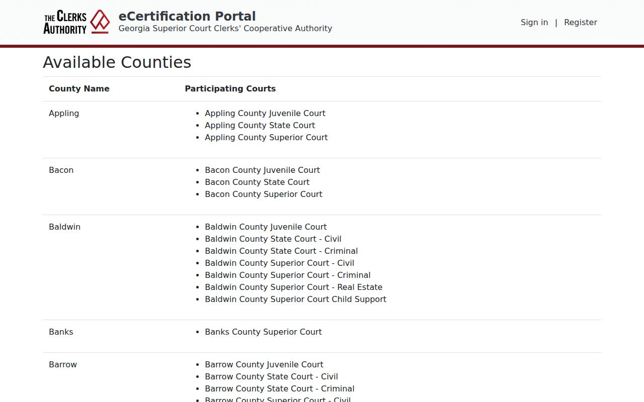 Laurens County case lookup certification categories