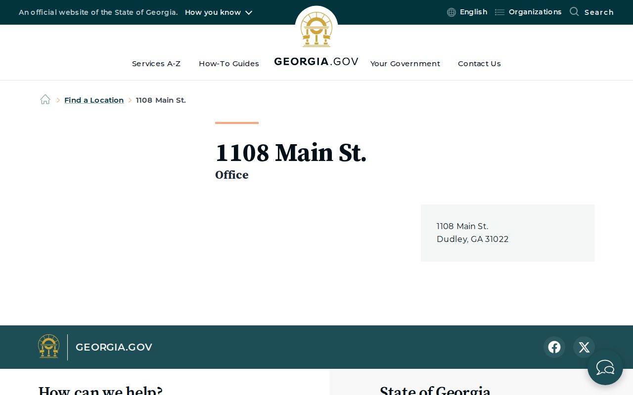 Official Dudley Georgia location record used for Dudley court docket routing