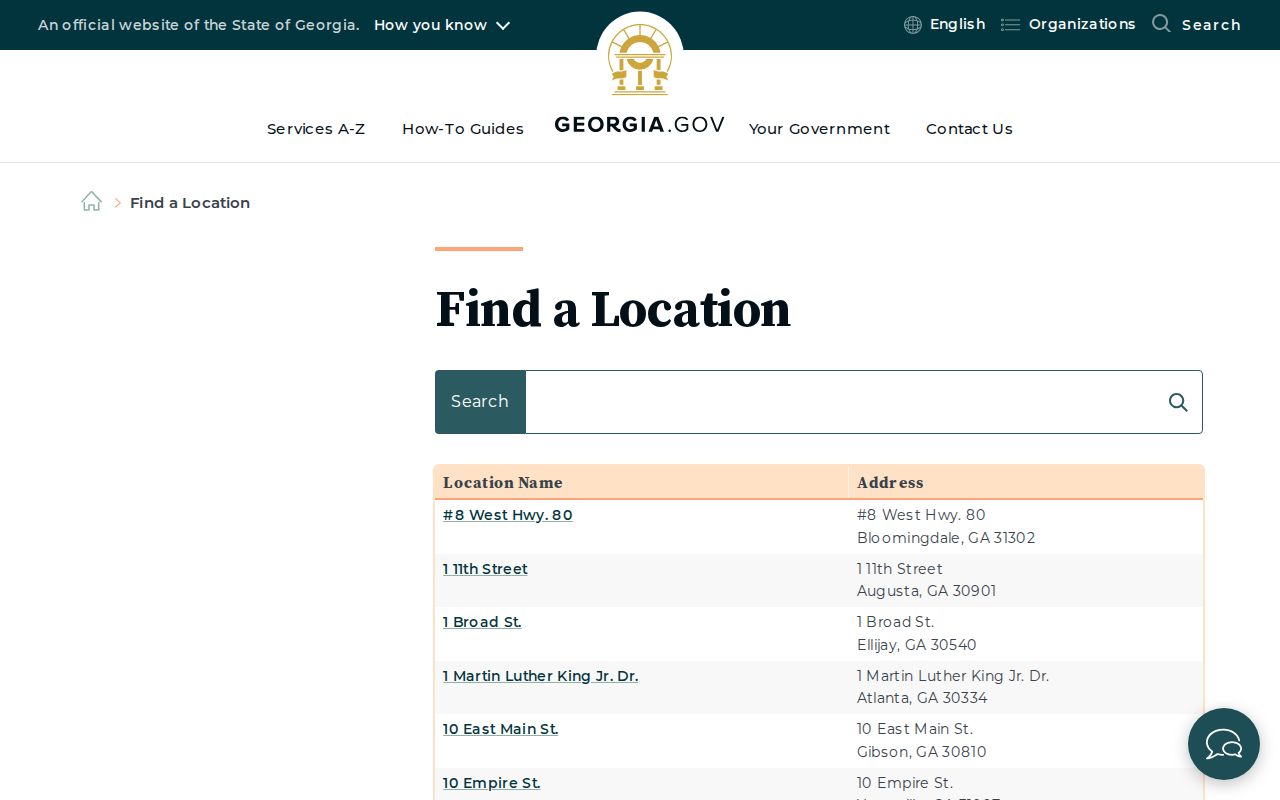 Georgia official location directory used for Dexter docket routing