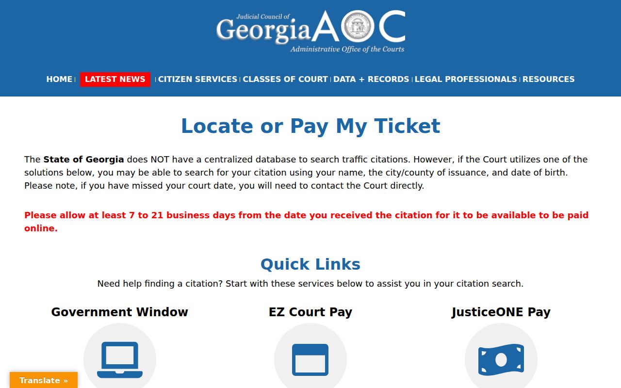 Laurens County traffic tickets in the Georgia court locator